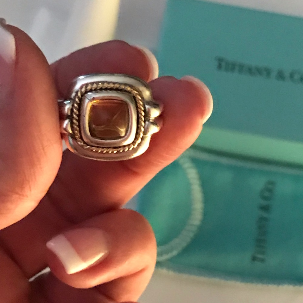 Tiffany & Co Citrine SS & 18k ring sz 5, box & bag